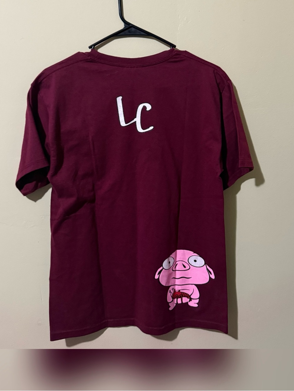 Hanes Maroon Short Sleeve Tee with Pink Character Graphic
